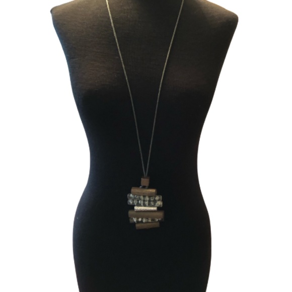 Geometric Minimalist Wood Pendant Necklace - Picture 2 of 3